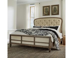 Americana Farmhouse Queen Shelter Bed in Dusty Taupe and Black Finish