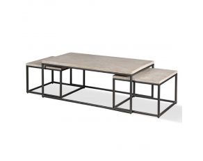 Crossings Monaco Rectangular Nesting Cocktail Table in Weathered Blanc