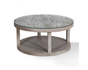 Crossings Serengeti Round Cocktail Table with Glass Top in Sandblasted Fossil Grey