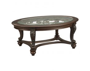 Ashley Furniture Norcastle Oval Cocktail Table in Dark Brown