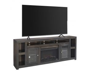 Avery Loft 84 Inch Fireplace Console with 2 Doors in Ghost Black