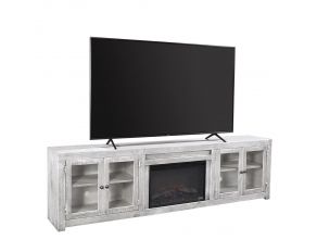 Avery Loft 97 Inch Fireplace Console with 4 Doors in Limestone