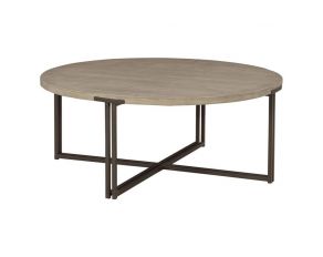 Zander Round Cocktail Table with Dual Metal Base in Ancient Stone