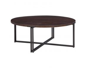 Zander Round Cocktail Table with Dual Metal Base in Umber