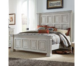 Big Valley California King Panel Bed in Whitestone Finish with Heavy Distressing