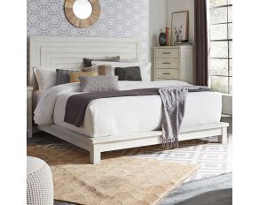 Modern Farmhouse California King Platform Bed in Flea Market White Finish with Heavy Distressing