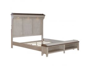 Ivy Hollow Queen Mantle Storage Bed in Weathered Linen Finish with Dusty Taupe Tops