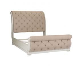 Abbey Park California King Upholstered Sleigh Bed in Antique White Finish