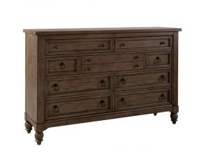 Americana Farmhouse 9 Drawer Dresser in Dusty Taupe and Black