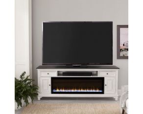 Fireplace TV Consoles 417 80 Inch with Firebox in Wire Brushed Charcoal and White