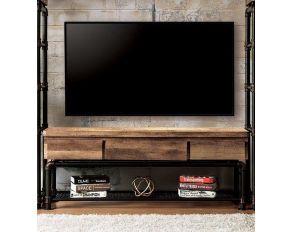 Furniture of America Kebbyll 60" TV Stand in Antique Black/Natural Tone