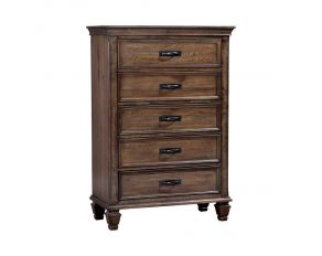 Franco 5 Drawer Chest in Burnished Oak