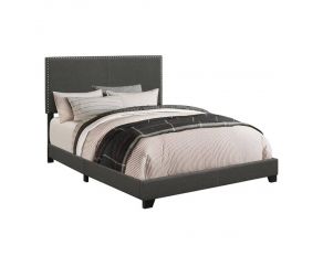 Boyd Twin Upholstered Bed With Nailhead Trim in Charcoal