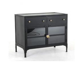 2 Drawer Accent Cabinet with Glass Doors in Black