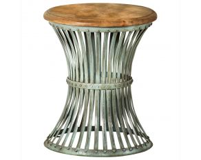 Matyas Round Accent Table in Natural and Blue Distressed