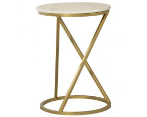 Malthe Round Accent Table with Marble Top in White and Antique Gold