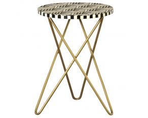 Xenia Round Accent Table with Hairpin Legs in Black and White