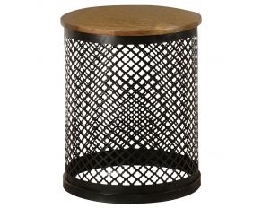 Aurora Round Accent Table with Drum Base in Natural and Black