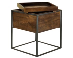 Square Accent Table with Removable Top Tray in Dark Brown Gunmetal