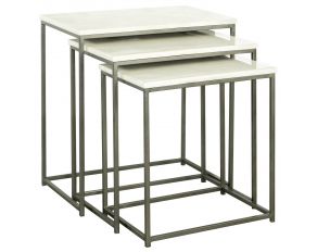 Caine 3-piece Nesting Table with Marble Top in White and Gunmetal