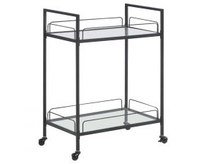 Curltis Serving Cart with Clear Glass Shelves in Black