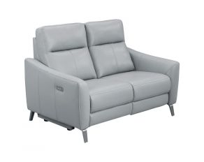 Derek Leatherette Power Loveseat in Light Grey