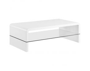 Rectangular Coffee Table with Glass Shelf in White High Gloss