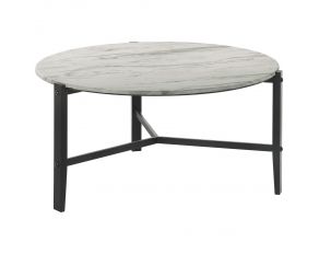 Round Coffee Table in Faux White Marble