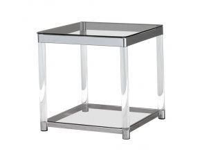 Claude End Table With Lower Shelf in Chrome And Clear