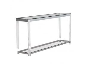 Claude Sofa Table With Lower Shelf in Chrome And Clear