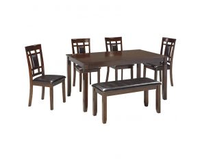 Bennox Set of 6 Dining Table and Chairs with Bench in Brown