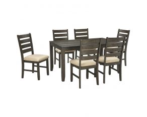 Rokane Set of 7 Dining Table and Chairs in Brown