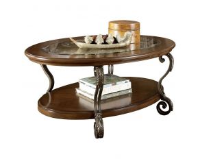 Ashley Furniture Nestor Oval Cocktail Table in Medium Brown