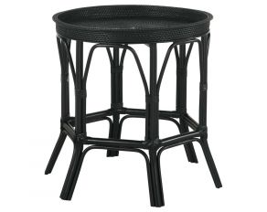 Antonio Round Rattan Tray Top Accent Table in Black