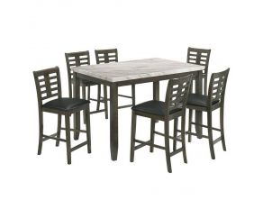 Nash 7-Piece Counter Height Dining Set with White Marble Top in Dark Brown Finish