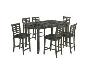 Nash 7-Piece Counter Height Dining Set with Grey Marble Top in Dark Brown Finish