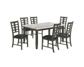 Nash 7-Piece Dining Set with White Marble Top in Dark Brown Finish
