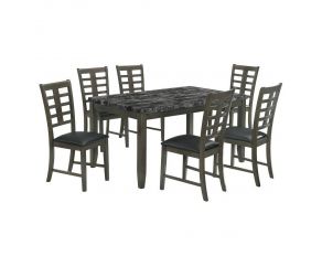 Nash 7-Piece Dining Set with Grey Marble Top in Dark Brown Finish