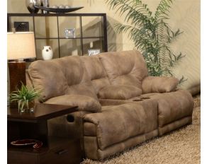 Catnapper Voyager Lay Flat Reclining Console Loveseat in Brandy