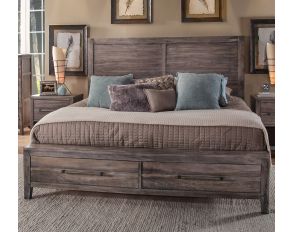 Aurora King Panel Bed with Storage Footboard in Weathered Grey