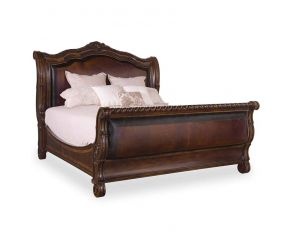 Valencia California King Upholstered Sleigh Bed in Dark Oak