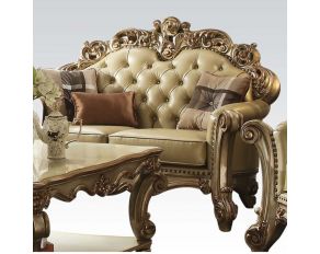 Acme Furniture Vendome Loveseat in Gold Patina and Bone (PU)