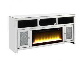 Noralie Mirrored TV Stand with LED Electric Fireplace and Faux Diamond Inlays