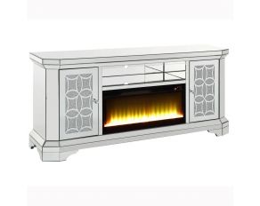 Noralie 67 Inch Mirrored TV Stand with LED Electric Fireplace and Faux Diamond Inlays