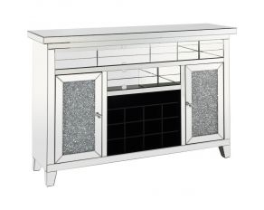 Noralie 59 Inch Mirrored Wine Cabinet with LED and Faux Diamonds