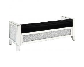 Noralie Mirrored Bench with Faux Diamonds in Black