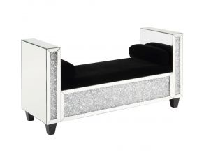 Noralie Mirrored Bench with 2 Pillows in Black