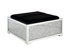 Noralie 35 Inch Mirrored Ottoman with Storage in Black