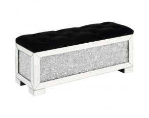 Noralie Mirrored Storage Bench with Faux Diamonds in Black