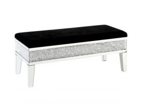 Noralie 44 Inch Mirrored Bench with Storage Console in Black